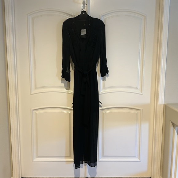 St. John Tonal Beaded Long Sleeve Silk Georgette Gown - Picture 8 of 12
